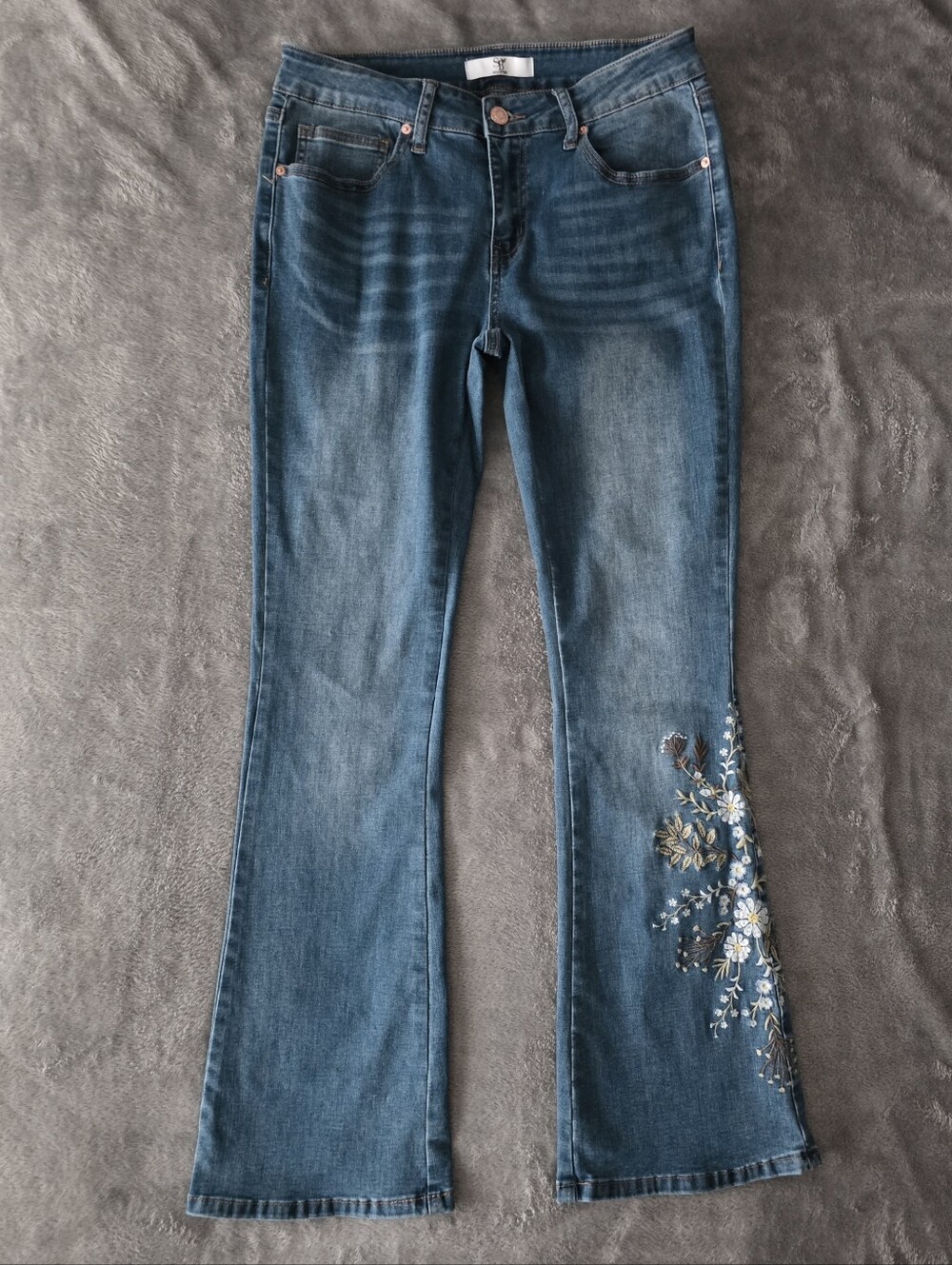 Social Butterfly Embroidered Floral Flare Jeans Size 11 Y2K Boho